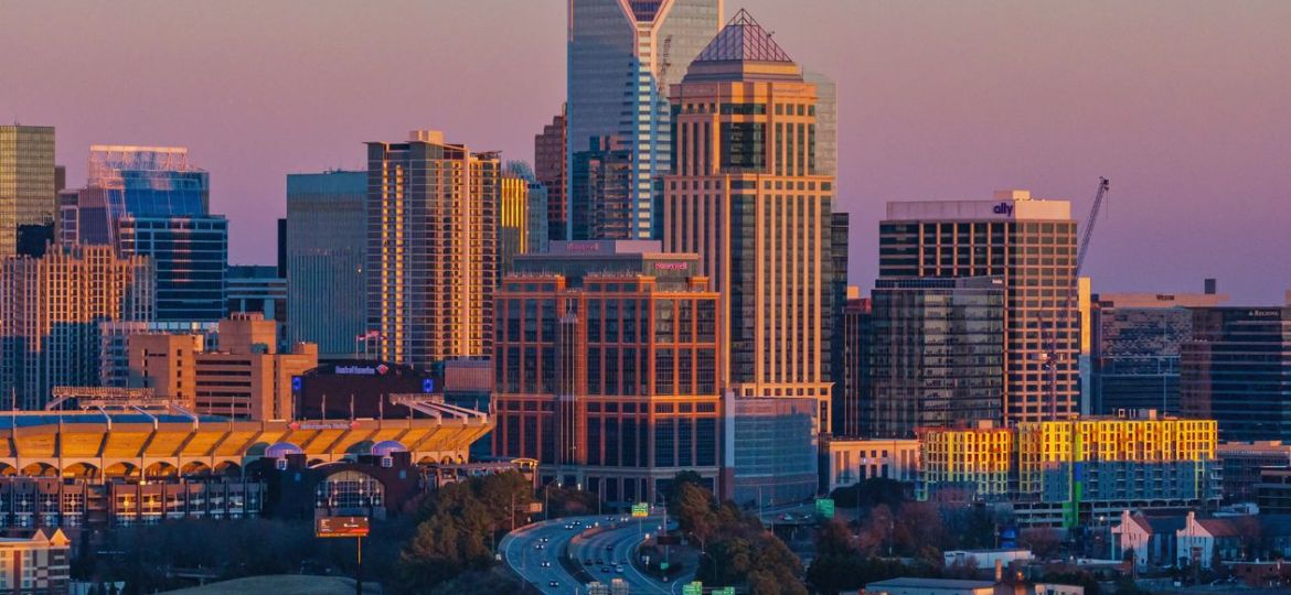 Charlotte, North Carolina skyline at sunset